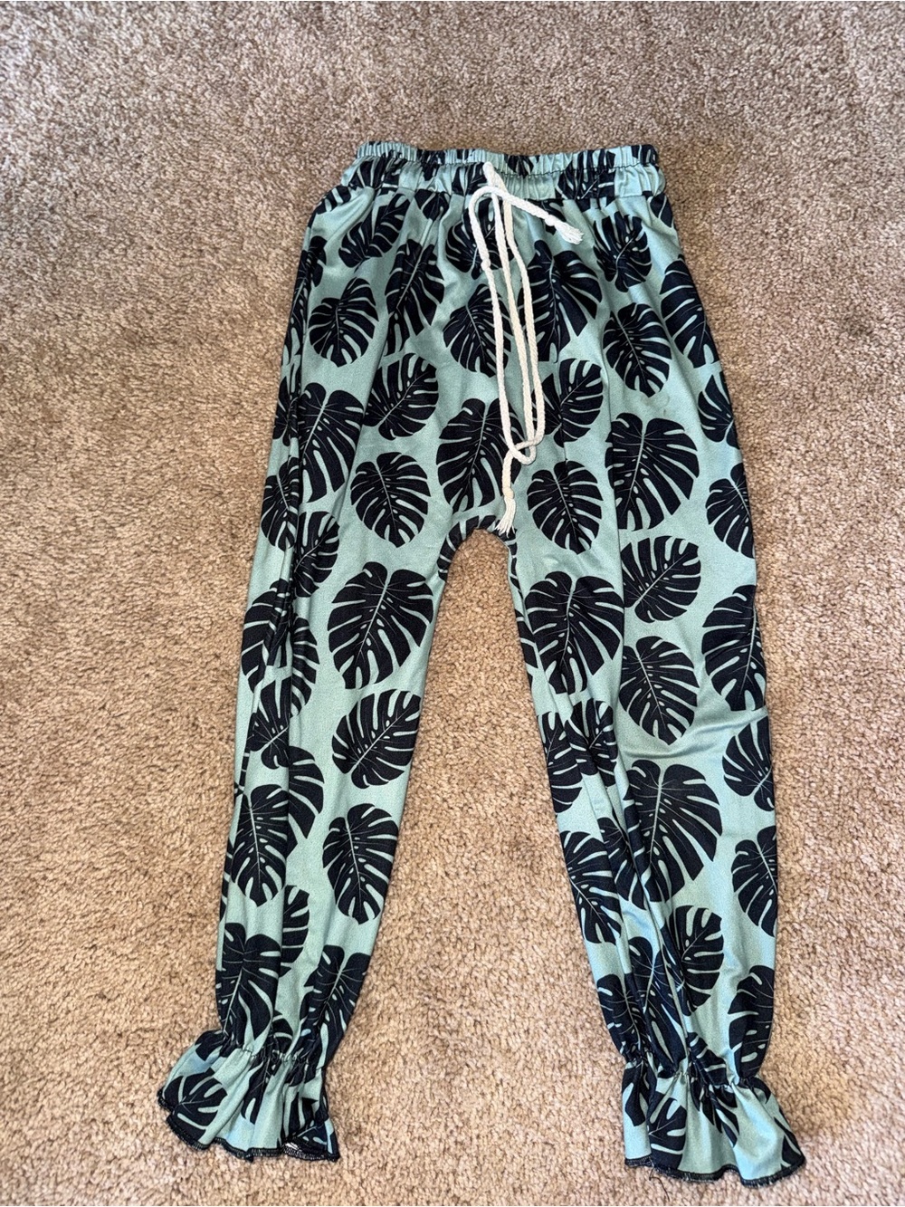 Sweet honey Hawaii Mint Green Joggers with Black Leaf Print